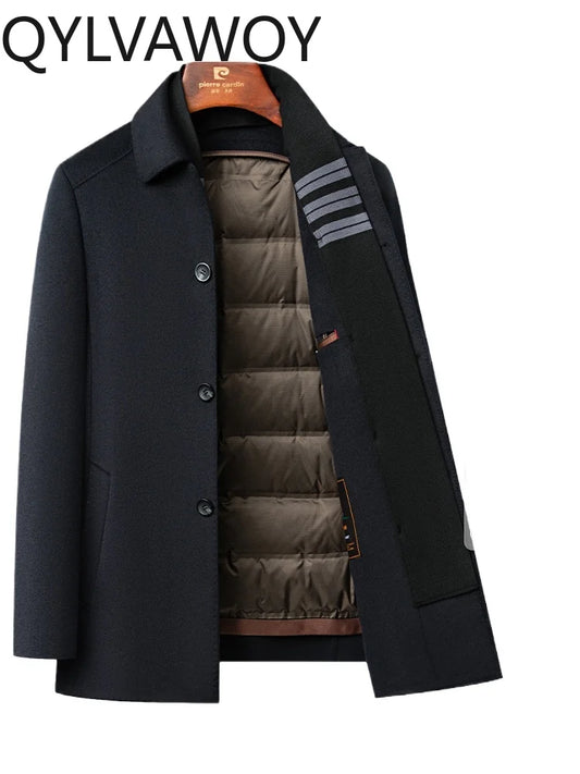 QYLVAWOY 70% Wool Winter Wool Coat Men's Mid-Length Middle-Aged Business Dad's Outfit High-End Woolen Outerwear LJ2571