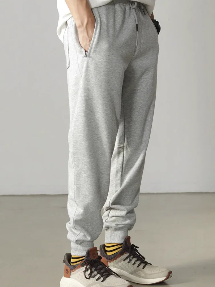 Autumn American Retro Drawstring Terry Cloth Knitted Sweatpants Men's Simple Washed Sports Running Loose Casual Ankle-tied Pants