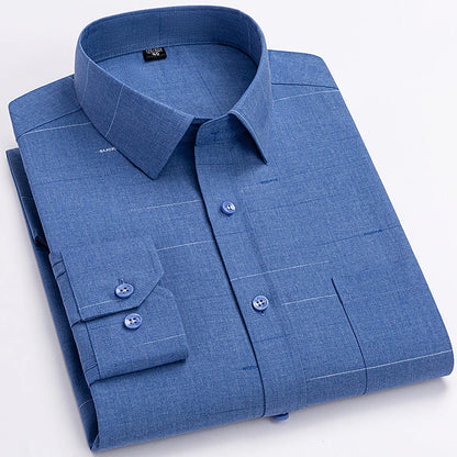 High Quality Men's Shirts Spring Autumn Long Sleeve Wrinkle Resistant Non Ironing Stripe Man Clothing  Big Size 5XL 6XL 7XL
