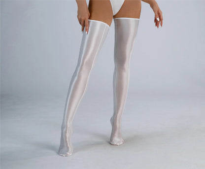 New Glossy Shiny Long Sleeve Swimsuit Zipper Crotch Bodysuit Tights Body Teddies Sukumizu High Elastic Leotard Unitard Tshirt