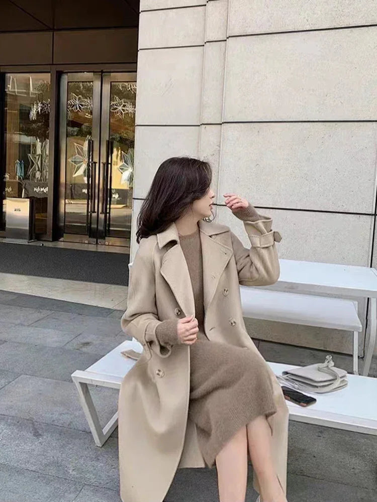 Women's Pure Cashmere Knit Dress Simple round Neck Knee-High Coat Long Sweater Skirt Autumn Winter Fashion New Arrival