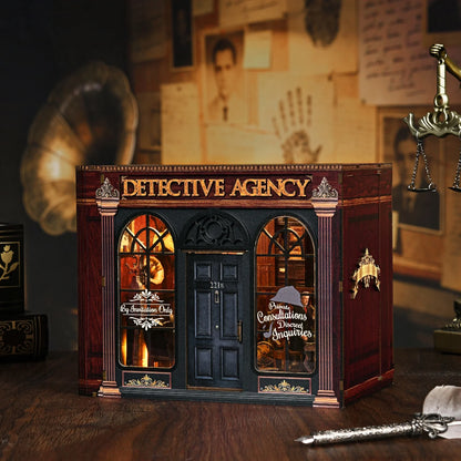 Book Nook Kit Detective Agency DIY 3D Wooden Puzzle Bookshelf Insert Dollhouse Model Bookend Building Home Decoration Gifts