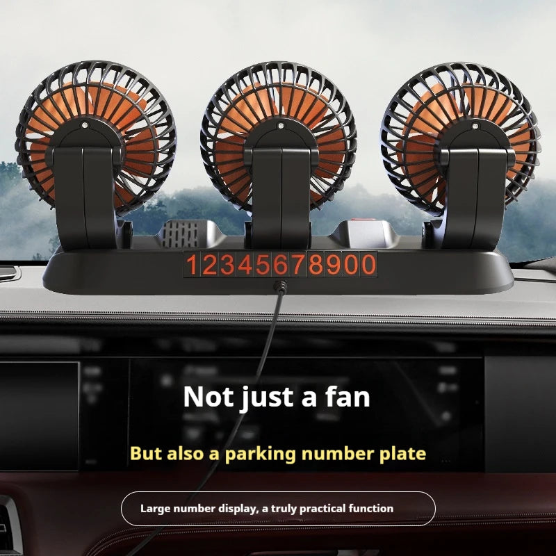 Car Fan 3 Head USB Electric Fan 360° Adjustable 2 Speed Silent Cooling Fan for Car Home Office Desk Automotive Air Circulator
