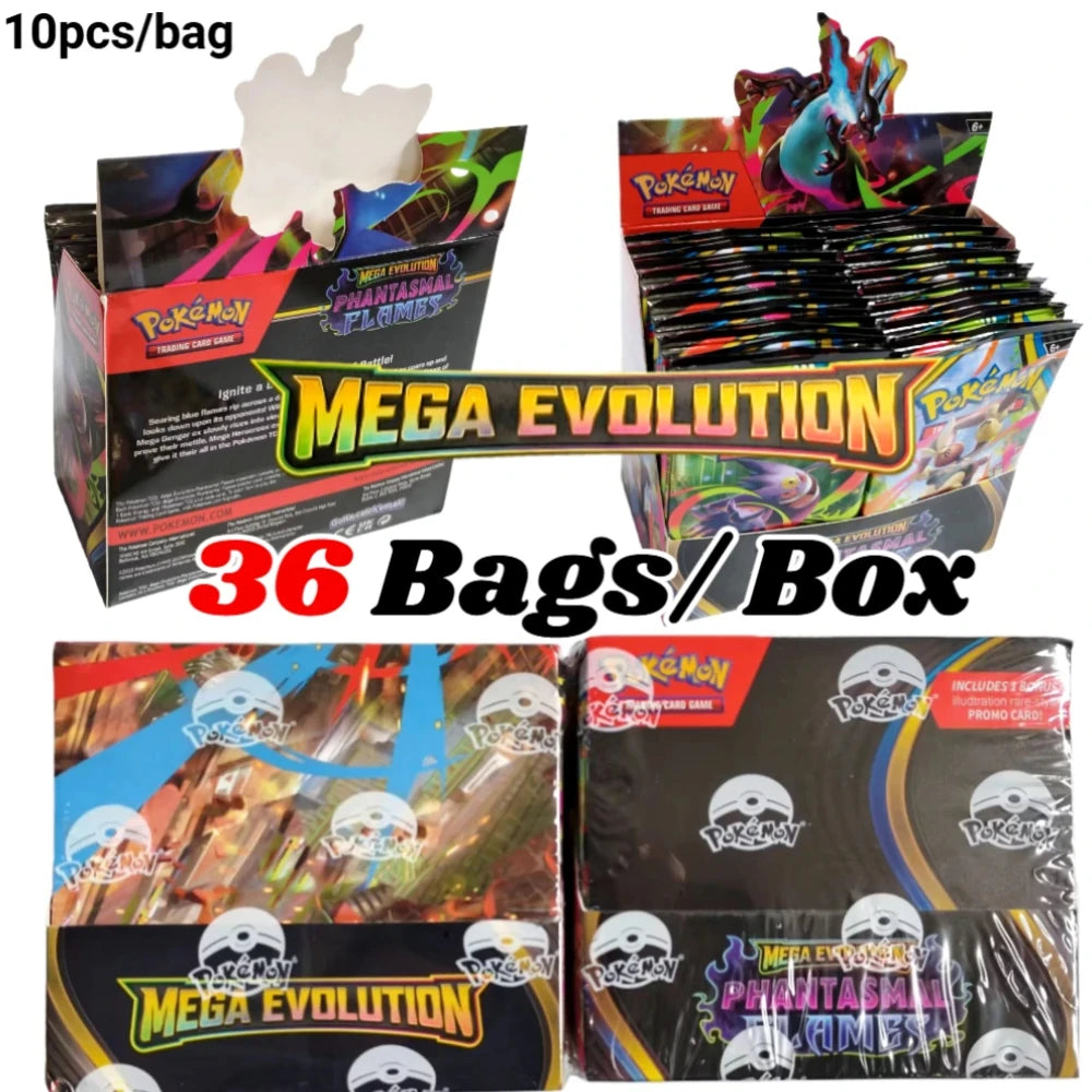2026 New Pokemon Cards 9+1 Per Pack TCG Mega Evolution Phantasmal Flames Booster Box, English Trading Card Game Collection Set