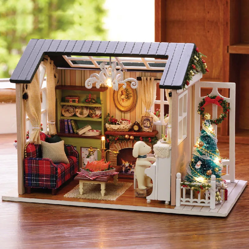DIY Garden House Book Nook Shelf Insert Miniature Building Kits Wooden Flower Garden Room Bookshelf with LED Lights DollHouse