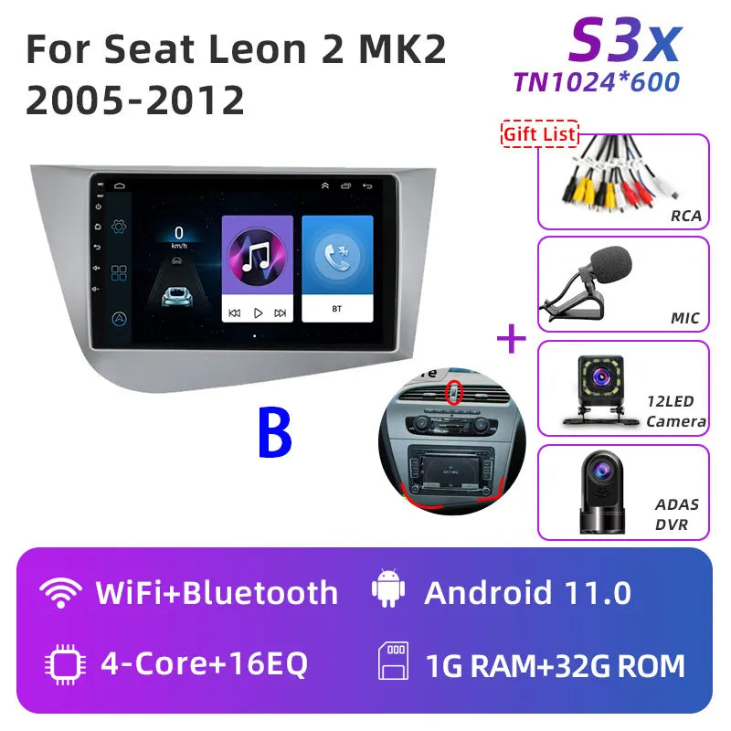 Jundof Car radio For Seat Leon 2 MK2 2005-2012 Carplay Android auto Qualcomm Car stereo Multimedia player 4G Wifi DSP 36EQ RHD