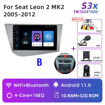 Jundof Car radio For Seat Leon 2 MK2 2005-2012 Carplay Android auto Qualcomm Car stereo Multimedia player 4G Wifi DSP 36EQ RHD
