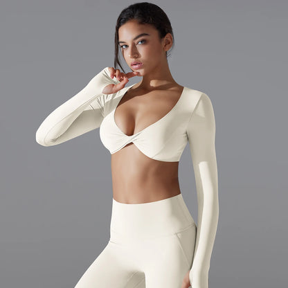 Sexy Cross Long Sleeve Sports Bra Push Up Yoga Crop Top Women Fitness Gym Workout Tops Women Brassiere Sport Female Clothing