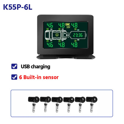 Truck Car Tire Pressure Monitor System Solar TPMS 6 /8 Internal And External Sensors LCD Display Tyre  Alarm Monitor Auto Tester