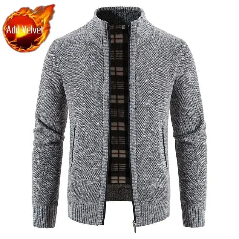 Knit Sweater Male Zipper Plaid Men's Clothing Cardigan Hoodies Zip-up Thick Winter Red Tops Jumpers Casual Stylish Hot Cheap A