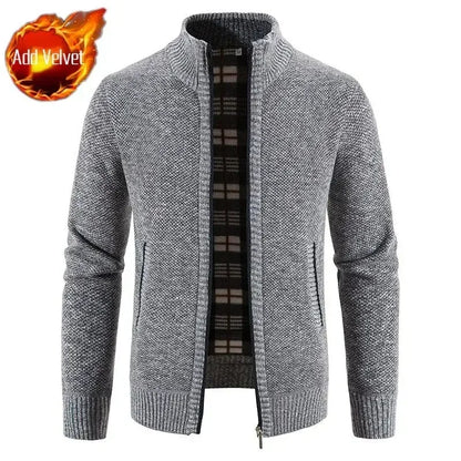 Knit Sweater Male Zipper Plaid Men's Clothing Cardigan Hoodies Zip-up Thick Winter Red Tops Jumpers Casual Stylish Hot Cheap A