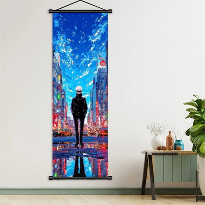 Jujutsu Kaisen Gojo Satoru Anime Art Fabric Wall Poster Hanging Scroll for Bedroom Gaming Room Decor Ideal Gift for Fans