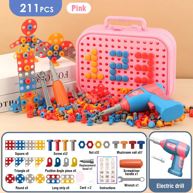 211-351Pieces Children Tool Set Electric Drill Screw Nut Puzzle Toys Pretend Play Dinosaur Drilling Assembly Educational Toy Boy