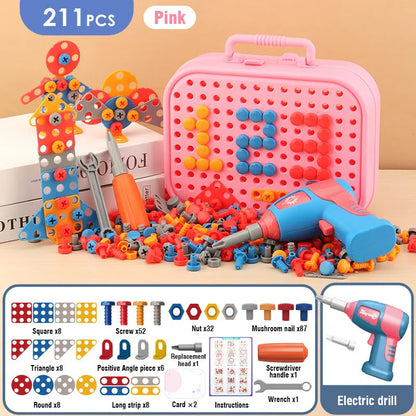 211-351Pieces Children Tool Set Electric Drill Screw Nut Puzzle Toys Pretend Play Dinosaur Drilling Assembly Educational Toy Boy