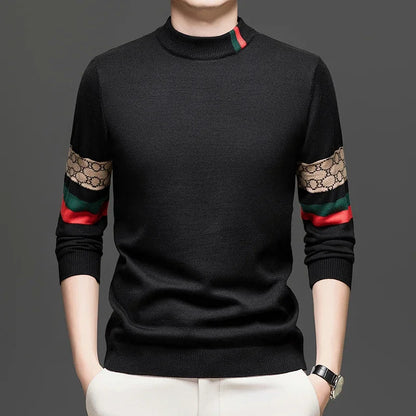 High End Big Brand Semi High Neck Sweater for Men with Thick Velvet and Autumn/winter Fashionable Warm Base Shirt for Men