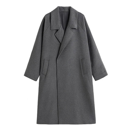 Mauroicardi Autumn Winter Oversized Extra Long Warm Gray Wool Blends Coat Men Sashes Raglan Sleeve Luxury Woolen Overcoat 2024