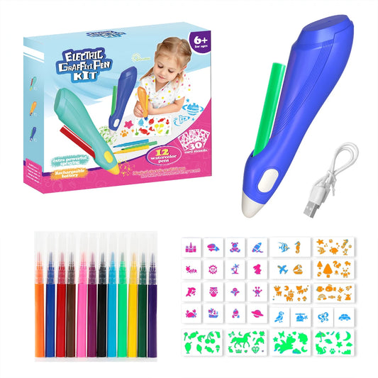Electric Watercolor Spray Pen Children Hand-painted Color Paintbrush Washable 12 Color Spray Pen Toys for Kids Drawing Toy Gift
