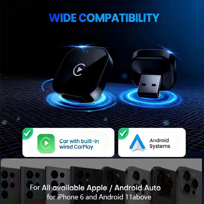 2-in-1 Wireless CarPlay Adapter Plug-and-Play for iPhone 6 and Android 11 above Auto Adapter with USB/USB-C Port Car Accessory