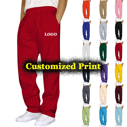 Customized Straight Leg Jogger Pants Men Autumn Winter Personality Printed Thicken Sweatpants Pocket Trousers Streetwear S - 5XL