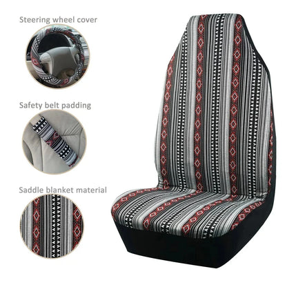 AUTO PLUS Car Seat Covers Set Baja Saddle Blanket Weave Universal Fit Most Car Seat Protection Steering Wheel Cover Protector