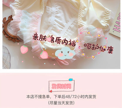 Japanese Style Lolita Princess Lingerie Set Women Pure Desire Cake Layer Lace Mesh Cotton Crotch Party Bra  Panty Set Soft Cute