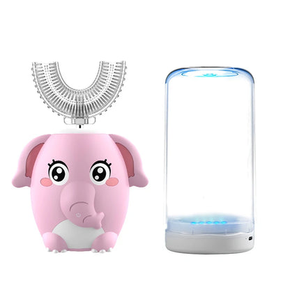 Children's Sonic Electric Toothbrush USB Rechargeable for Kids U-shaped 360Degrees Automatic Silicone Toothbrush Blue Light IPX7