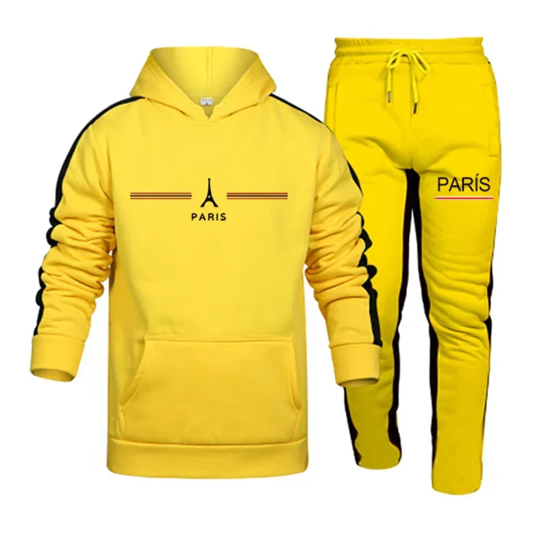 Autumn Winter Mens Tracksuit Printed Casual Hooded Sweatshirts 2 Pcs Set Outdoors Sports Jogging Mens Clothing Street Sportswear