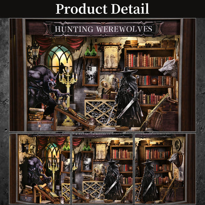 Book Nook Kit Werewolf Hunter DIY 3D Wooden Puzzle Dollhouse Photo Frame Ornament Model Bookend Building Home Decoration