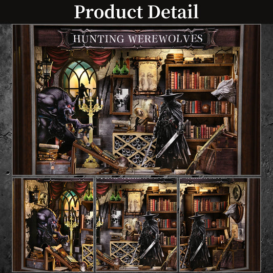 Book Nook Kit Werewolf Hunter DIY 3D Wooden Puzzle Dollhouse Photo Frame Ornament Model Bookend Building Home Decoration