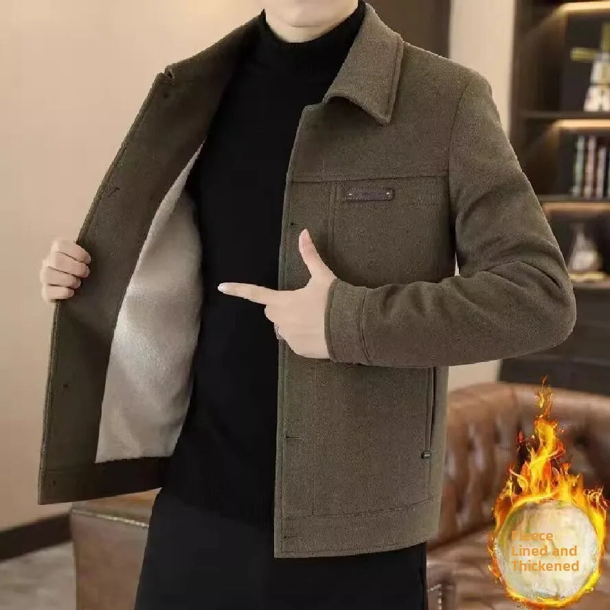 Woolen Men's Coat Autumn Winter New Style Korean Fashion Casual Lapel Versatile Warm Outerwear Handsome