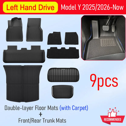 USVOTOV For Tesla Model Y Juniper 2025 2026 Floor Mats TPE Front Rear Cargo Liner Backrest Pads Trunk Mats for Tesla Accessories