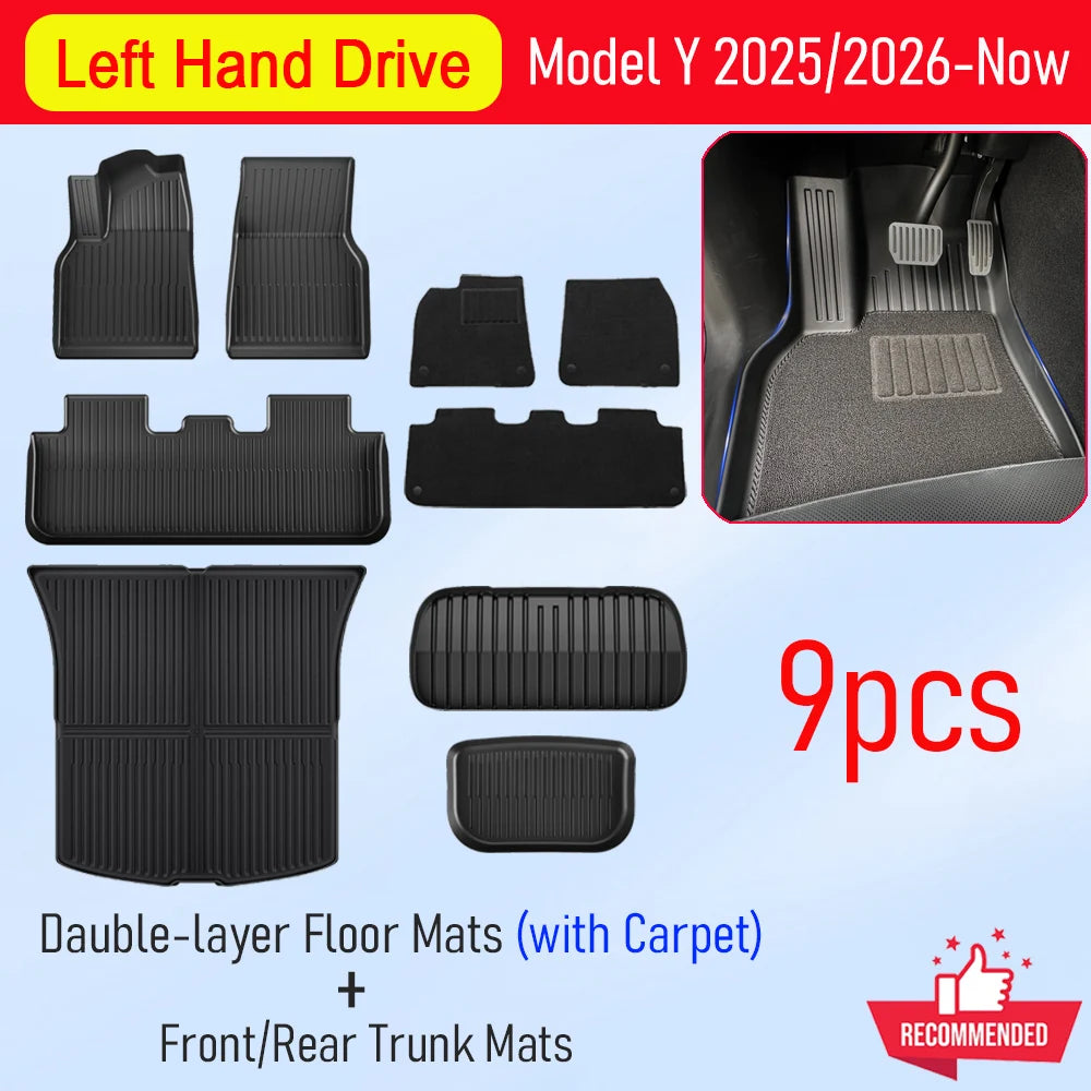 Car Floor Mats for Tesla Model Y Juniper 2025 2026 Front Rear Trunk Mat Non-Slip Cargo Liner Backrest Pads Left Right Hand Drive