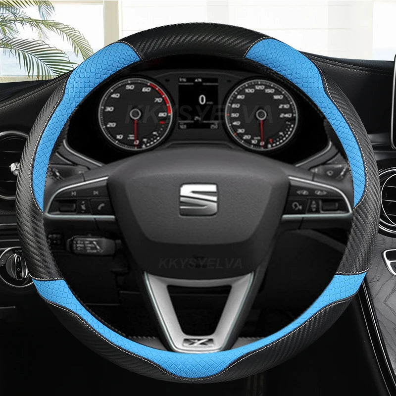 Carbon Fiber+Leather Car Steering Wheel Cover Non-Slip 38cm For Seat Tarraco Arona Ateca Ibiza Toledo Mii Leon Arosa Exeo ST FR