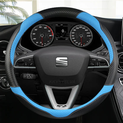 Carbon Fiber+Leather Car Steering Wheel Cover Non-Slip 38cm For Seat Tarraco Arona Ateca Ibiza Toledo Mii Leon Arosa Exeo ST FR