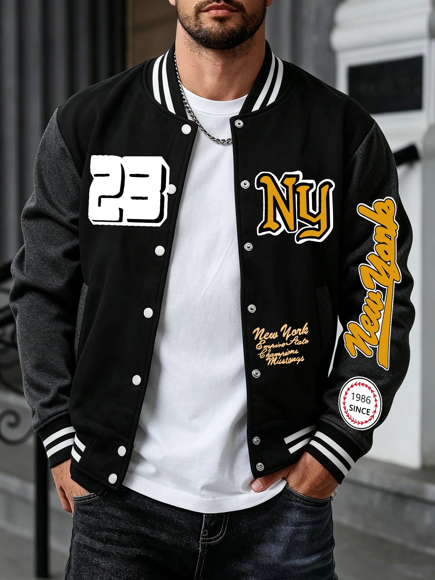 New York City Art Letter Prints Men Pocket Tracksuit Autumn Winter Jackets Fashion Soft Baseball Jersey Loose Sports Clothes