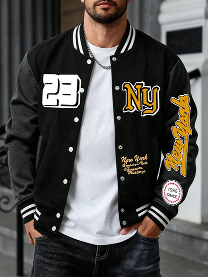 New York City Art Letter Prints Men Pocket Tracksuit Autumn Winter Jackets Fashion Soft Baseball Jersey Loose Sports Clothes