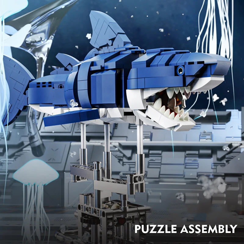 DIY Mechanical Technical Shark Building Blocks Creative Ocean Series Decorations Model Boys Children Christmas Birthday Gifts