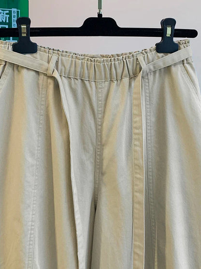 High Waist Straight Leg Cotton Cargo Pants Women's plus Size Loose Fit Casual Trousers Retro Style Spring Fashion Ladies' Wear