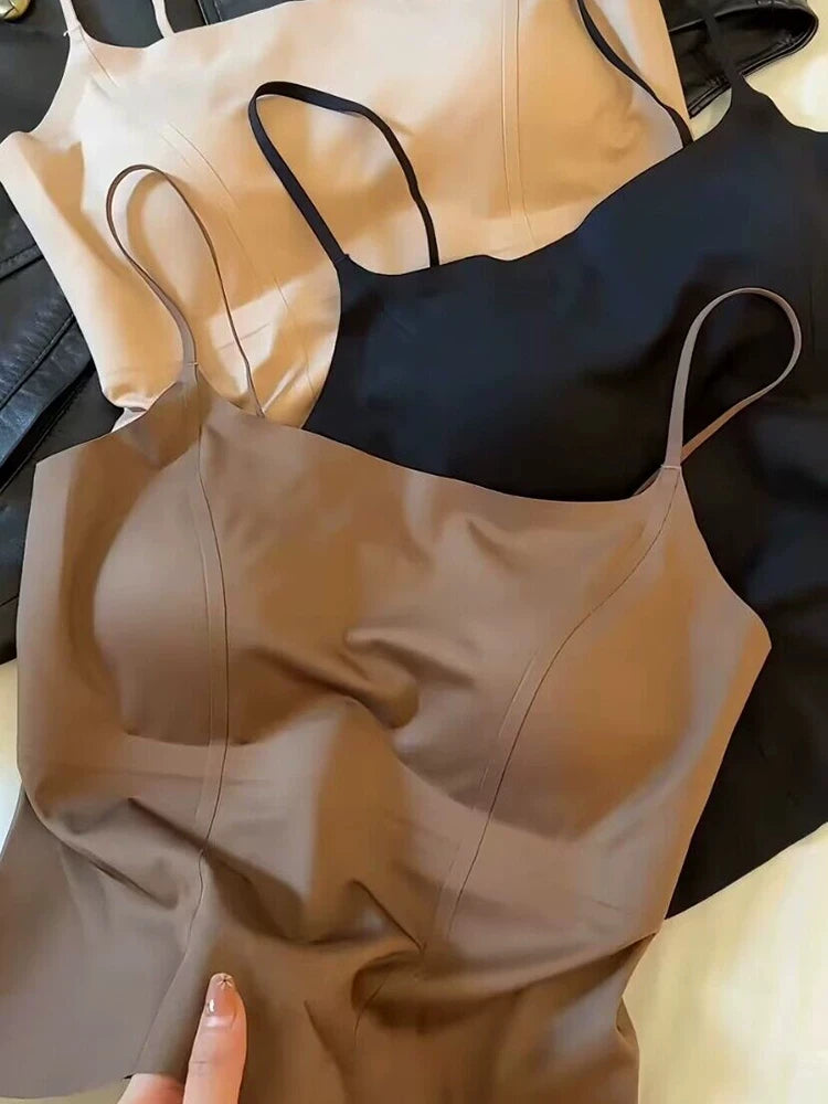 Women's Camisole With Built-in Chest Pad New Summer Style Wearable Outside or as Layering Fishbone Structure Integrated Bra-s