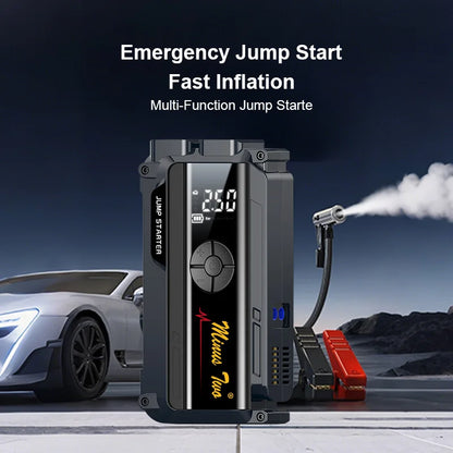 4 in 1 Jump Starter with Air Compressor, 1000A Peak Car Battery Booster, Portable Emergency Power Pack for Petrol Diesel Engine.