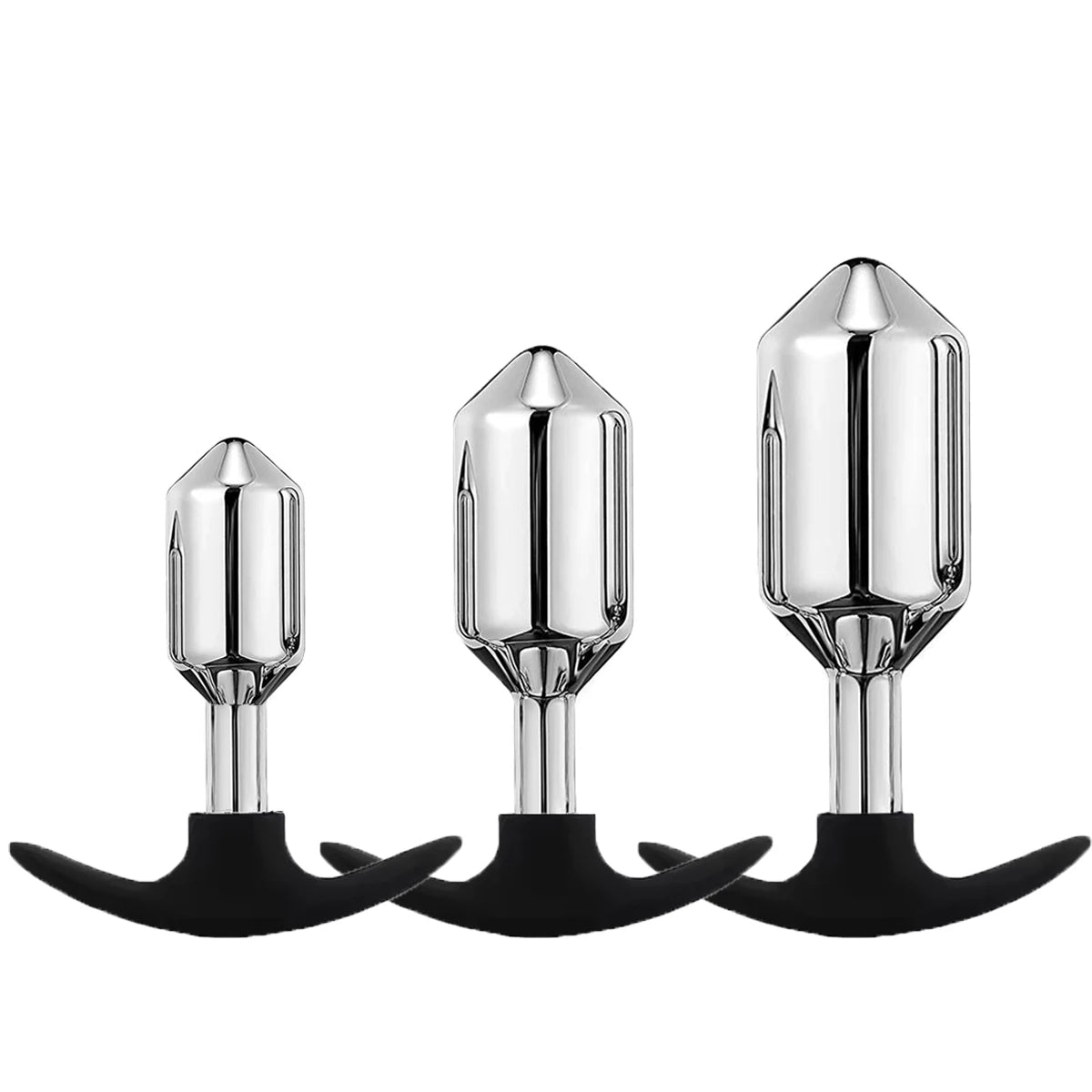 Metal Anal Beads Butt Plug Set Small Medium Large Anal Plug Silicone Base Wearable Sex Toy For Man Woman