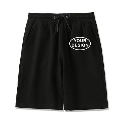 Summer New Men's Pure Cotton Shorts With Custom Printed Embroidery LOGO Outdoor Loose Drawstring Casual Shorts