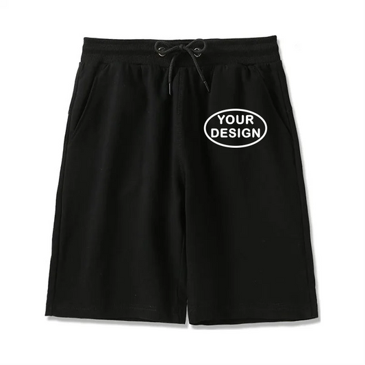 Summer New Men's Pure Cotton Shorts With Custom Printed Embroidery LOGO Outdoor Loose Drawstring Casual Shorts