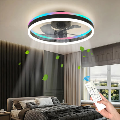 RGB Ceiling Lamp Fan Nordic Smart Remote Control Silent Ceiling Fan with Light Dimmable Home Atmosphere Lighting Decoration