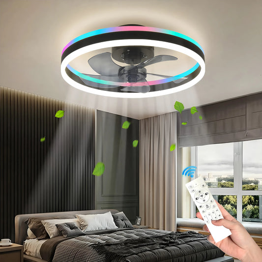 RGB Ceiling Lamp Fan Nordic Smart Remote Control Silent Ceiling Fan with Light Dimmable Home Atmosphere Lighting Decoration