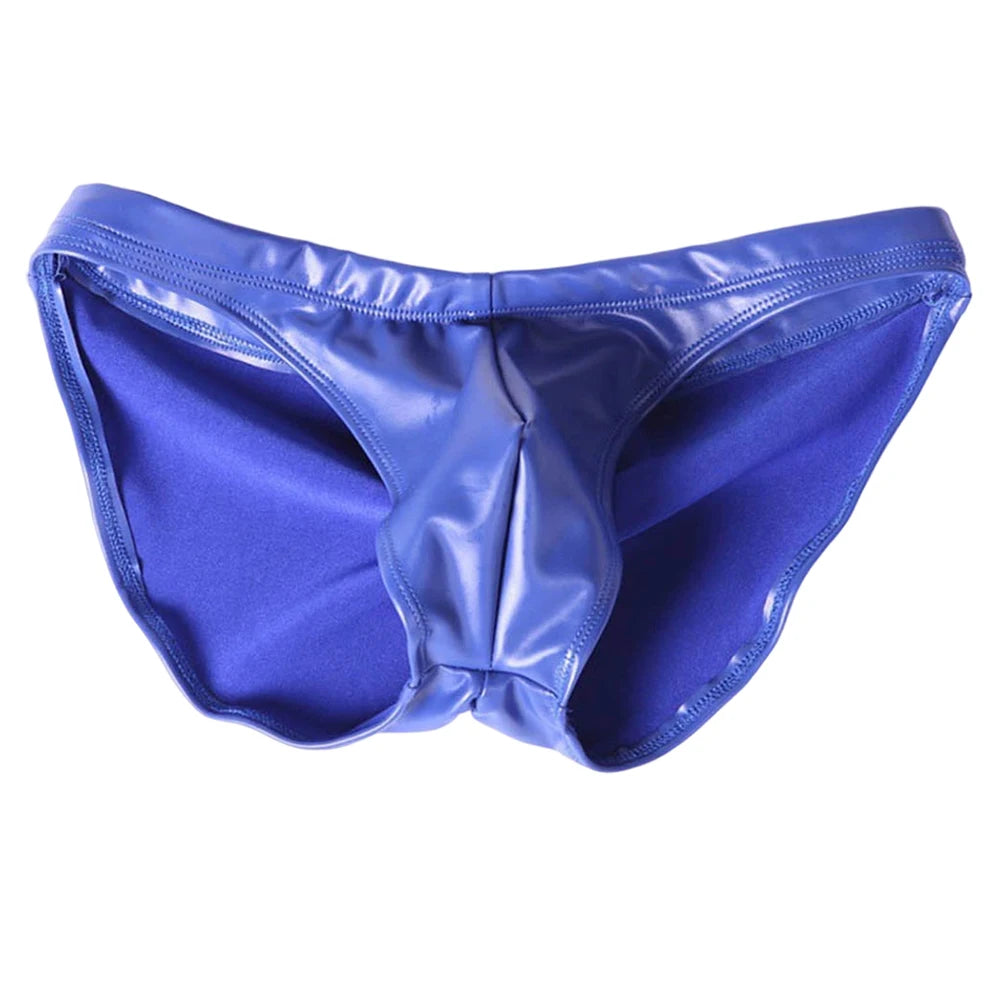Underpants Men Swimming Briefs Faux Leather M-3XL Size Glossy Low Rise U Pouch Water Proof Swim Shorts Trunks