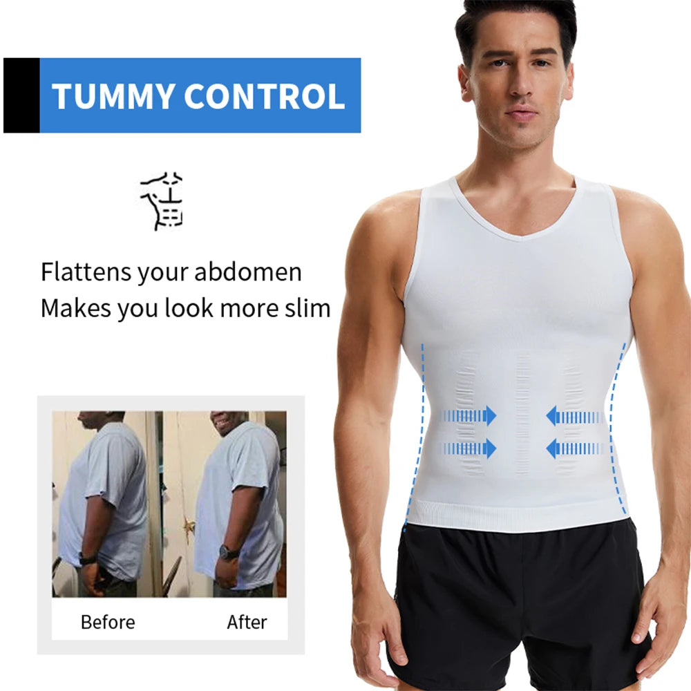 2pcs Men's V Neck Compression Shirt for Body Shaper Slimming Vest Tight Tummy Underwear Tank Top