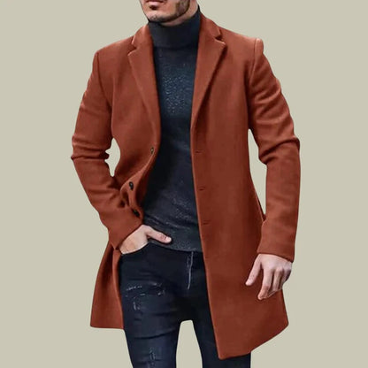 Fashionable Urban Men's Woolen Coat Autumn Winter New Style Slim Fit Medium Length Korean Style Trendy Large Size Warmth
