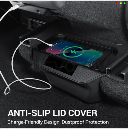 Rear Center Console Organizer for Tesla Model Y Juniper 2025 2026 Trash Can 2nd Row Under Floor Storage Box Bin Mat Accessories