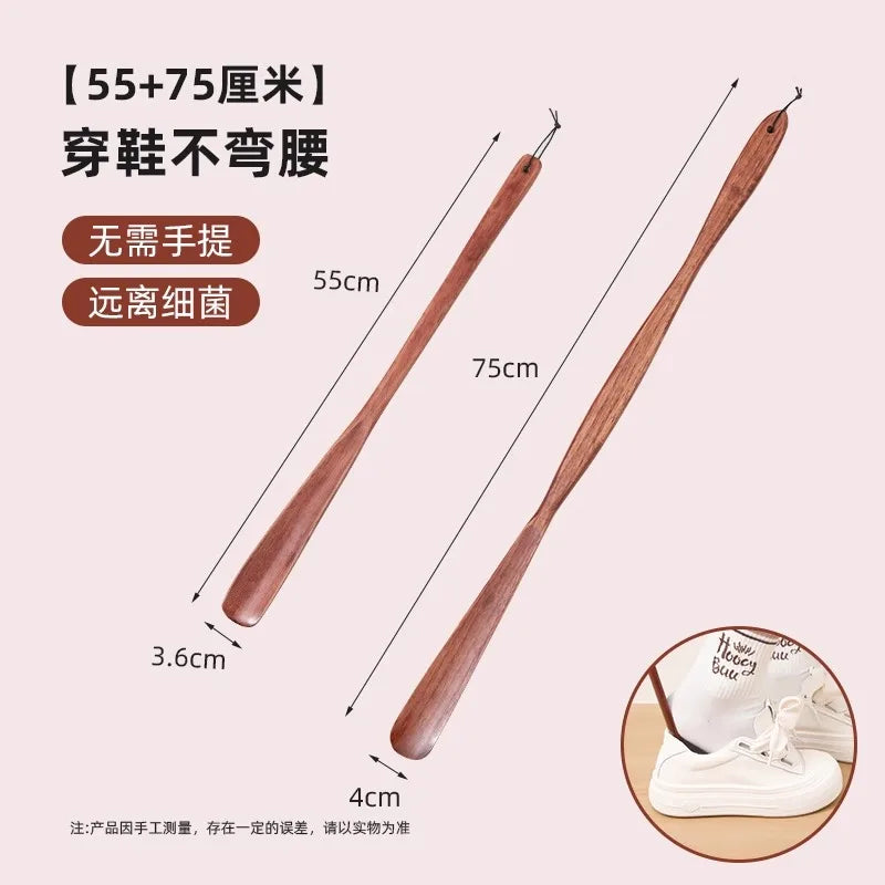 Long Handle Wooden Shoe Horn Natural Wood No Bend Waist Shoe Scraper Household Essential for Pregnant Women Shoe Insertion Tool